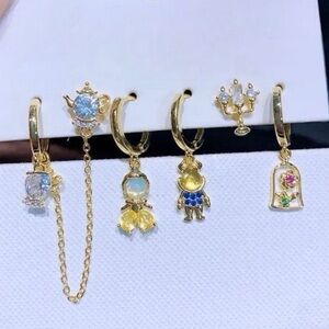 Beauty and the beast Earrings Set gold silver crystal rhinestones Huggies hoops